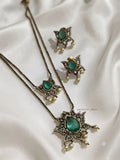 American dimond Lotus pendant Double layered  floral necklace with earrings