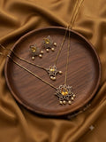 American dimond Lotus pendant Double layered  floral necklace with earrings