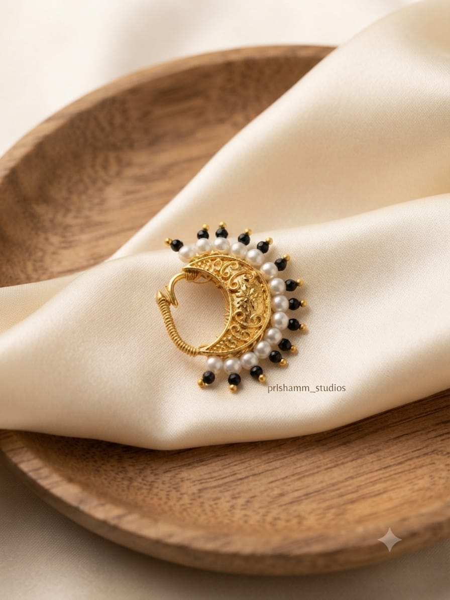 Handmade chandrakor nath with moti and stones