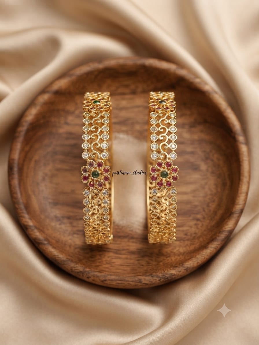 Matt finish floral stone bangles